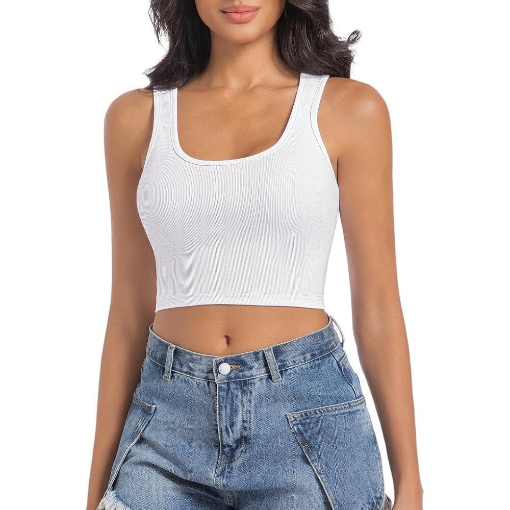 Women’s Cotton Spandex Ribbed Crop Top Sleeveless Fitted Tank Casual